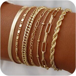 🆕 Sufope Dainty Laying Bracelet Women Gold 14K Adjustable Stackable jewelry Set